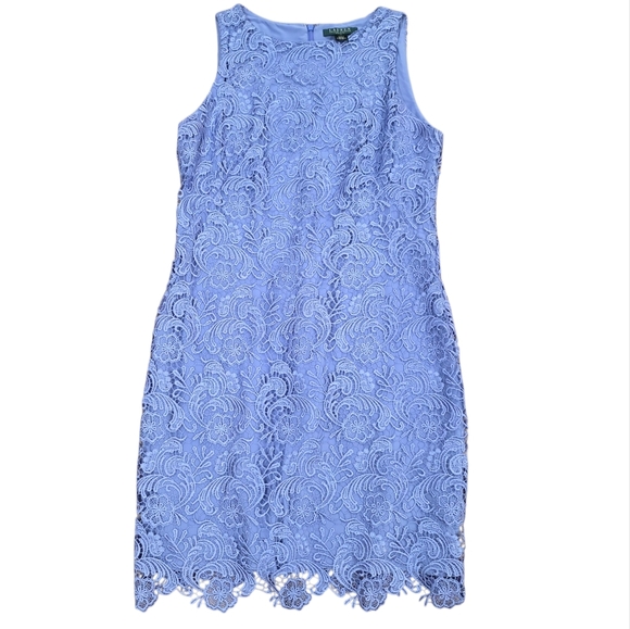 Lauren Ralph Lauren Blue Lace Zipper Closure Dress Size 10 - Picture 1 of 6